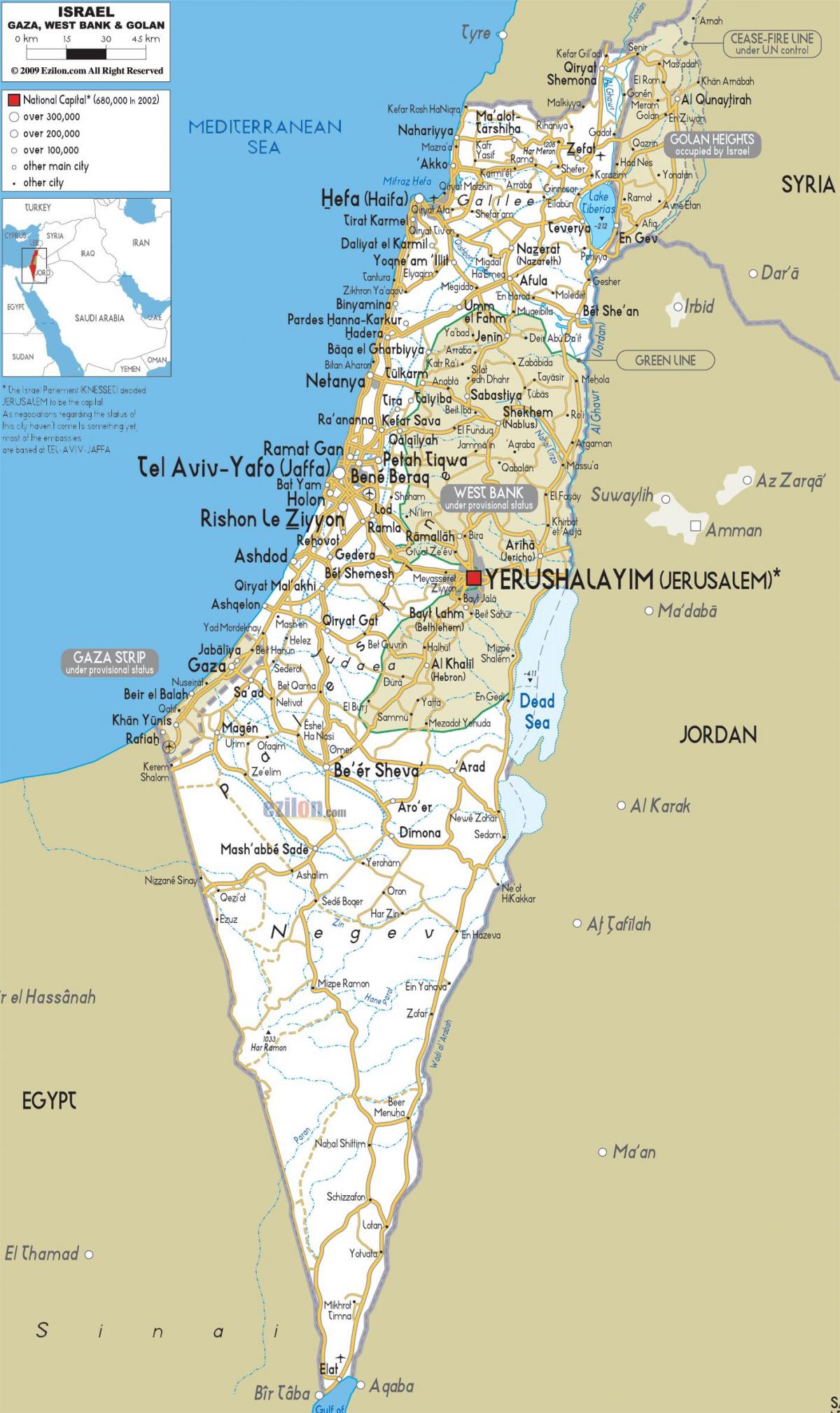 地图上的以色列道路